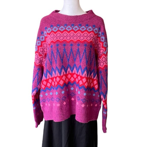Vintage St. John’s Bay Fair Isle Sweater – Magenta & Blue Pattern, Size XXL - Picture 11 of 12